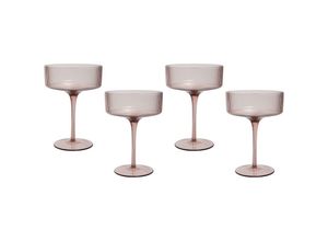 4255664868558 - Champagnerschalen 4er Set Transparent Pastellrosa Geriffeltes Design 330 ml 33 cl Fassungsvermögen Mundgeblasen Champagnergläser Sektschalen