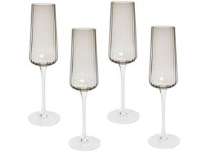 4255664868596 - Beliani - Sektgläser 4er Set Transparent Hellgrau Geriffeltes Design 230 ml 23 cl Fassungsvermögen Mundgeblasen Champagnergläser Sektflöten Glaswaren