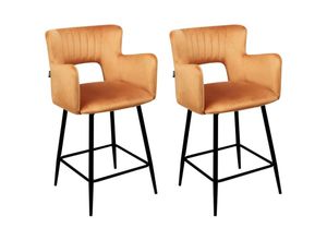 4255664868763 - Beliani - Barstuhl Orange Samtbezug Gesteppt mit Rückenlehne Armlehnen Fußstütze Modern Glamourös Wohnzimmer Esszimmer Küche Thekenstuhl Barhocker