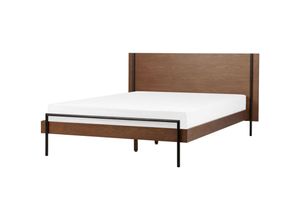 4255664868985 - Beliani - Holzbett Dunkelbraun u Schwarz mit Metallbeinen 140 x 200 cm Kopfteil Lattenrost Elegant Modernes Design für Schlafzimmer