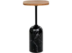 4255664869043 - Beistelltisch Helles Holz u Schwarz aus Metall Akazienholz Marmoroptik Rund ⌀ 30 cm Elegantes Modernes Design für Wohnzimmer Schlafzimmer