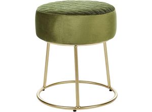 4255664869173 - Beliani - Hocker Olivgrün Samtstoff Rund 35 cm mit Goldenen Metallbeinen Glamourös Luxuriös Modern Sitzpouf Sitzhocker Ottomane Pouf Fußhocker