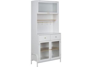 4255664869555 - Beliani - Glasvitrine in Weiß 180 cm mit 3 Türen 2 Schubladen für Wohnzimmer Esszimmer Flur