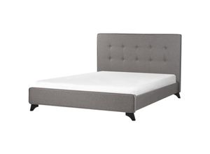 4255664869760 - Beliani - Polsterbett Grau Stoffbezug in Leinenoptik mit Lattenrost 140x200 cm Hohes Kopfteil Gesteppt Holzbeine Modern Schlafzimmer Doppelbett