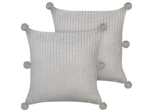 4255664870001 - Beliani - Dekokissen 2er Set Grau aus Baumwolle Gestrickt 45 x 45 cm Quadratisch mit Pompons Wohnaccessoires Dekoration für Sofa Bett Wohnzimmer