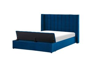 4255664870186 - Gepolsterte Wasserbett Marineblau 160 x 200 cm aus Samtstoff mit Stauraum Elegantes Doppelbett Modernes Design