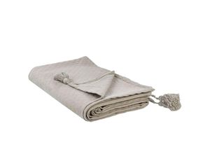 4255664870773 - Tagesdecke Taupe aus Baumwolle 150 x 200 cm mit Quasten Modernes Design Bettüberwurf Wohndecke für Bett Sofa Schlafzimmer Wohnzimmer