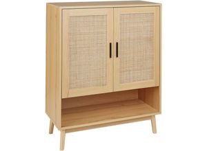 4255664872364 - Sideboard Hellbraun Rattan mit 2 Türen 1 Offenes Regal Holzoptik Boho-Stil Wohnzimmer Schlafzimmer Ausstattung Mehrzweckschrank Beistellschrank