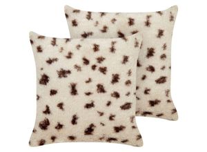 4255664873361 - Beliani - Dekokissen 2er Set Beige aus Kunstfell 45 x 45 cm Quadratisch Flauschig Weich Deko Dekoration Wohnaccessoires für Wohnzimmer Schlafzimmer