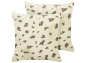 4255664873378 - Beliani - Dekokissen 2er Set Beige aus Kunstfell 45 x 45 cm Quadratisch Flauschig Weich Deko Dekoration Wohnaccessoires für Wohnzimmer Schlafzimmer