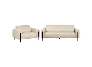 4255664873668 - 4-Sitzer Sofa Set Beige Lederoptik Verstellbare Rückenlehnen Schwarze Metallfüße Breite Armlehnen Luftleder Leathaire Wohnzimmer Sitzgruppe