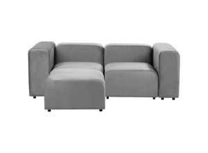 4255664875129 - 2-Sitzer Sofa Grau Samtbezug Modular mit Ottomane Breite Hohe Armlehnen Niedrige Rückenlehne Wohnzimmer Polstersofa Modulsofa