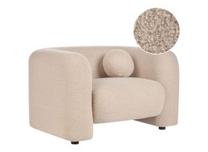 4255664875310 - Sessel Beige Bouclé-Stoffbezug Cocktailsessel mit Armlehnen Rundes Dekokissen Glamouröser Edler Stil Wohnzimmer Ausstattung