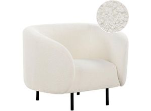 4255664876188 - Beliani - Sessel Weiß Bouclé Stoffbezug Cocktailsessel mit Armlehnen Metallgestell in Schwarz Glamouröser Edler Stil Wohnzimmer Salon Esszimmer Flur