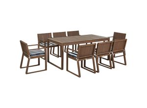 4255664876751 - Beliani - Gartenmöbel Set 8-Sitzer Dunkelbraun Akazienholz Tisch mit 8 Stühlen und Sitzkissen Marineblau Rustikal Modern Terrasse Garten Ausstattung