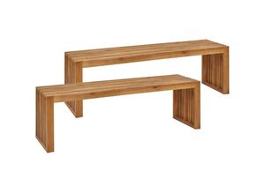 4255664876911 - Beliani - Gartenbank 2er Set Hellbraun Akazienholz U-Form 150 cm Ohne Lehne Rustikal Modern Outdoor Terrasse Garten Ausstattung Holz-Sitzbank