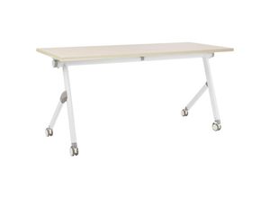 4255664877277 - Schreibtisch Heller Holzfarbton u Weiß 160 x 60 cm Klappbar Faltbar mit Rollen Mobil Bürotisch für Homeoffice Büro Modernes Design