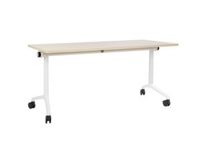 4255664877284 - Beliani - Schreibtisch Heller Holzfarbton u Weiß 160 x 60 cm Klappbar Faltbar mit Rollen Mobil Bürotisch für Homeoffice Büro Modernes Design