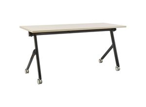 4255664877291 - Beliani - Schreibtisch Heller Holzfarbton u Schwarz 160 x 60 cm Klappbar Faltbar mit Rollen Mobil Bürotisch für Homeoffice Büro Modernes Design