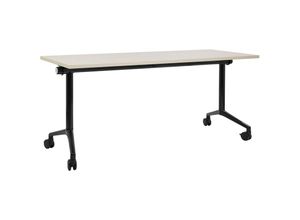 4255664877307 - Beliani - Schreibtisch Heller Holzfarbton u Schwarz 160 x 60 cm Klappbar Faltbar mit Rollen Mobil Bürotisch für Homeoffice Büro Modernes Design