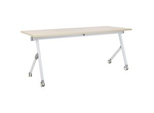 4255664877352 - Beliani - Schreibtisch Heller Holzfarbton u Weiß 180 x 60 cm Klappbar Faltbar mit Rollen Mobil Bürotisch für Homeoffice Büro Modernes Design