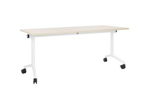 4255664877369 - Beliani - Schreibtisch Heller Holzfarbton u Weiß 180 x 60 cm Klappbar Faltbar mit Rollen Mobil Bürotisch für Homeoffice Büro Modernes Design