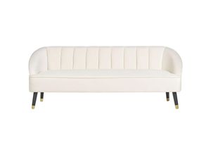 4255664877574 - 3-Sitzer Sofa Cremeweiß Samtstoff mit Steppung Armlehnen Schwarzen Hohen Holzfüßen Dickes Polster Modern Glamourös Wohnzimmer Ausstattung