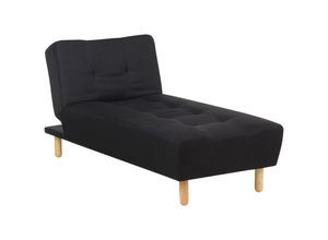 4255664877642 - Chaiselongue Universal Schwarz Stoffbezug Gesteppt mit Schlaffunktion Verstellbare Rückenlehne Holzfüße Retro-Design Wohnzimmer Ausstattung
