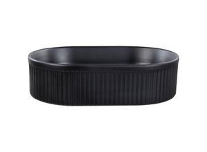 4255664877833 - Waschbecken Schwarz Keramik Oval 49x31 cm Geriffelt Klickverschluss Stöpsel Badezimmer Ausstattung Waschschale Waschtisch Aufsatzwaschbecken