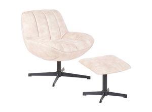 4255664878472 - Beliani - Sessel mit Hocker Beige Samtbezug Gesteppt Drehfunktion Dicke Polsterung Ohne Armlehnen Retro Wohnzimmer Schlafzimmer Flur Ausstattung