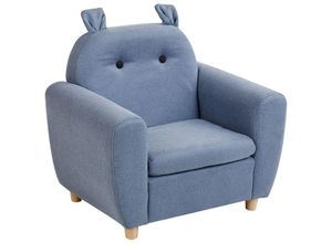 4255664878878 - Kindersessel Blau Stoffbezug Tierform Hippo mit Ohren Armlehnen Helle Holzbeine Modern für Kinderzimmer Wohnzimmer Ausstattung Kindermöbel