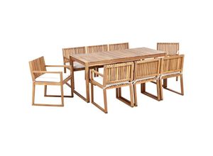 4255664879103 - Gartenmöbel Set 8-Sitzer Hellbraun Zertifiziertes Akazienholz Tisch mit 8 Stühlen und Sitzkissen Cremeweiß Rustikal Modern Terrasse Garten