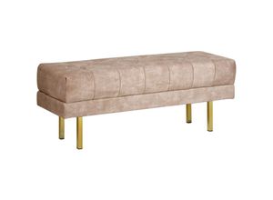 4255664879387 - Bettbank Taupe aus Samtstoff Gesteppt Knopfheftung 117 cm mit Goldenen Beinen Elegant Sitzbank für Schlafzimmer Flur Garderobe Wohnzimmer