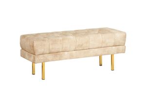 4255664879400 - Beliani - Bettbank Beige aus Samtstoff Gesteppt Knopfheftung 117 cm mit Goldenen Beinen Elegant Sitzbank für Schlafzimmer Flur Garderobe Wohnzimmer