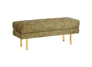 4255664879417 - Bettbank Olivgrün aus Samtstoff Gesteppt Knopfheftung 117 cm mit Goldenen Beinen Elegant Sitzbank für Schlafzimmer Flur Garderobe Wohnzimmer