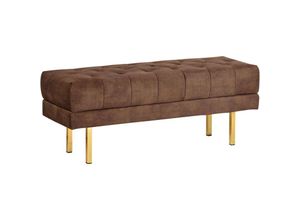 4255664879448 - Bettbank Dunkelbraun aus Samtstoff Gesteppt Knopfheftung 117 cm mit Goldenen Beinen Elegant Sitzbank für Schlafzimmer Flur Garderobe Wohnzimmer