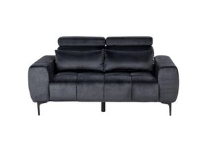 4255664879509 - 2-Sitzer Sofa Schwarz Samt Rückenlehne u Kopfteil Verstellbar mit Kissen Schwarze Metallfüße Breite Armlehnen Modern Wohnzimmer Polstersofa