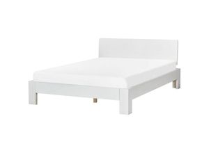 4255664880819 - Doppelbett Weiß Kiefernholz mit Lattenrost 140 x 200 cm Hohes Kopfteil Ohne Fußteil Schlicht Modern Rustikal Schlafzimmer Austattung Holzbett