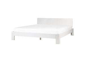 4255664880833 - Doppelbett Weiß Kiefernholz mit Lattenrost 180 x 200 cm Hohes Kopfteil Ohne Fußteil Schlicht Modern Rustikal Schlafzimmer Austattung Holzbett