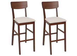 4255664881106 - Beliani - Barstuhl 2er Set Beige u Dunkelbraun Stoff mit Hoher Lehne Holzgestell Fußstützen Skandi Design Sitzmöbel Wohnzimmer Küche Bar Wohnküche