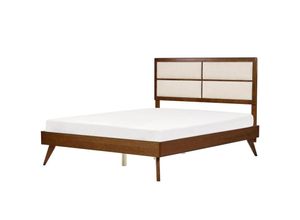 4255664881885 - Bett Dunkelbraun MDF-Platte Holzoptik mit Lattenrost 160 x 200 cm Hohes Kopfteil mit Hellbeiger Polsterung Klassisch Schlafzimmer Doppelbett