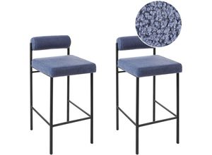 4255664882370 - Barstuhl 2er Set Dunkelblau Bouclé und Metall mit Niedriger Lehne Fußstützen Retro Design Sitzmöbel Wohnzimmer Küche Bar Wohnküche Ausstattung