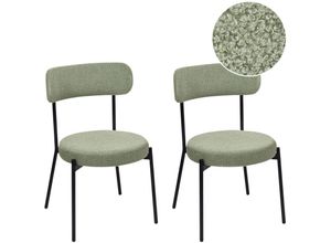 4255664882486 - Esszimmerstuhl 2er Set Hellgrün Bouclé-Bezug mit Hoher Lehne Metallbeine Modernes Design Sitzmöbel Esszimmer Küche Wohnküche Wohnzimmer