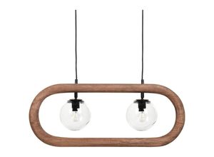 4255664883087 - Hängeleuchte Hellbraun Mango-Holz 2-Flammig mit Schirm Geometrisch Glas Rillen-Optik Langes Kabel Rustikal Esstisch Wohnzimmer Flur Wohnküche