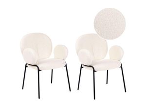 4255664883247 - Beliani - Esszimmerstuhl 2er Set Cremeweiß aus Bouclé Stoff Gepolstert Rundes Design Eleganter Moderner Stil Stühle für Esszimmer Küche