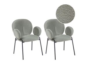 4255664883254 - Beliani - Esszimmerstuhl 2er Set Dunkelgrün aus Bouclé Stoff Gepolstert Rundes Design Eleganter Moderner Stil Stühle für Esszimmer Küche