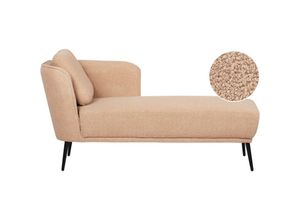 4255664883414 - Chaiselongue Linksseitig Beige Bouclé-Stoffbezug mit Armlehne Kissen Schwarzes Metallgestell Retro-Design Liegesofa Recamière Longchair