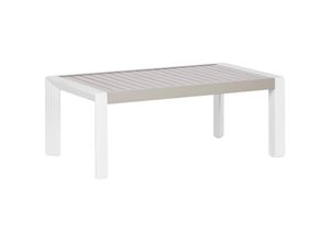 4255664883759 - Beliani - Garten Beistelltisch Weiß u Taupe Aluminium Rechteckig 120 x 70 cm Latten-Optik Lamellen-Optik Modern Terrasse Balkon Tisch Metalltisch