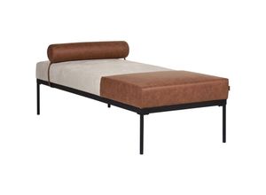 4255664884107 - Beliani - Chaiselongue Beige u Braun Leinenoptik Kunstleder Zweifarbig mit Schwarzen Metallbeinen Kissen Elegant für Wohnzimmer