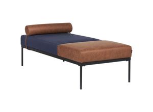 4255664884138 - Beliani - Chaiselongue Dunkelblau u Braun Leinenoptik Kunstleder Zweifarbig mit Schwarzen Metallbeinen Kissen Elegant für Wohnzimmer